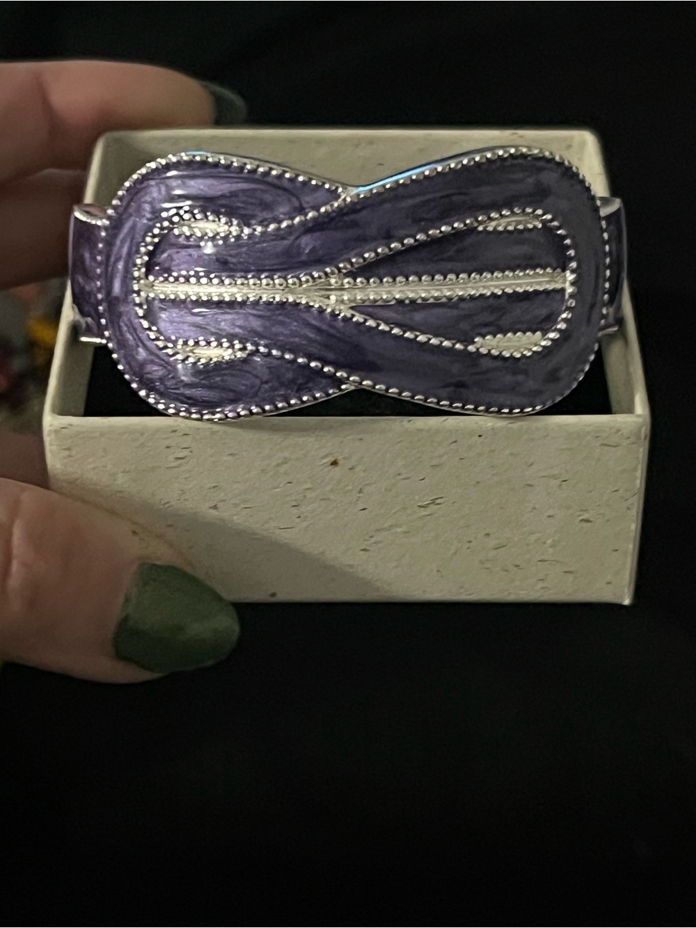 Purple Enamel Silver-Accent Women's Cuff Bracelet